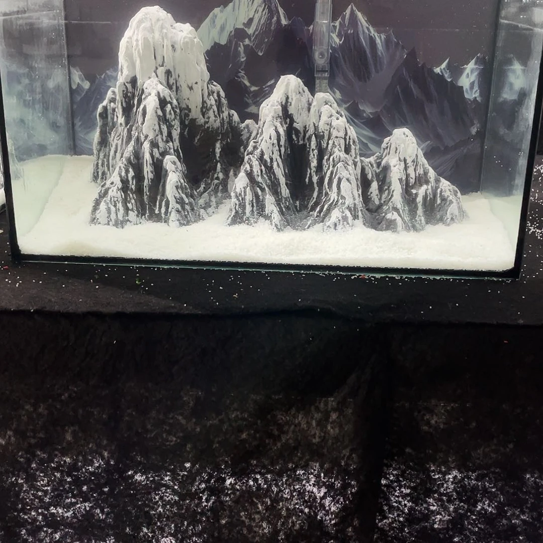 泥塑雪山造景鱼缸摆件