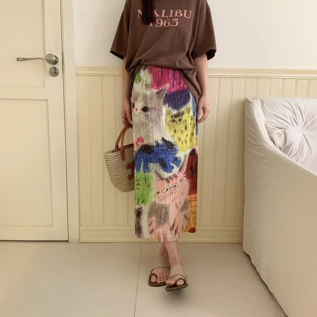 褶皱风~时尚显瘦半身裙 猫咪