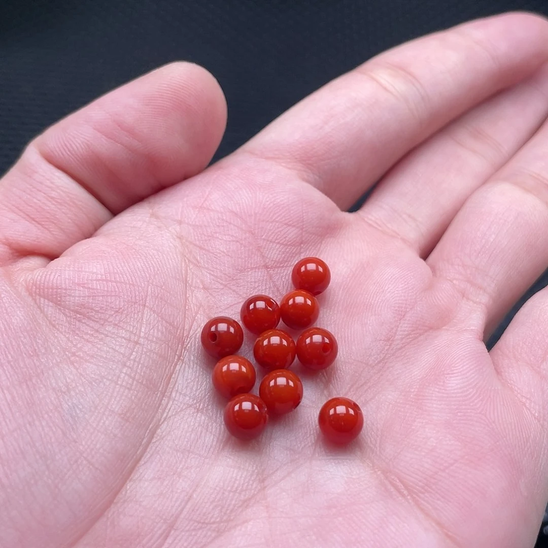 南红玛瑙6mm柿子红圆珠一组10颗未镶嵌