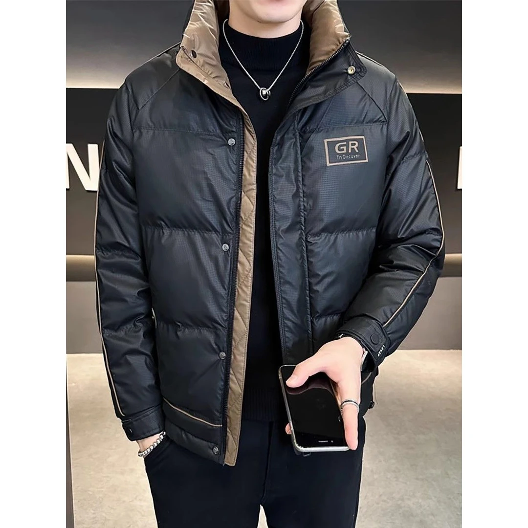 8767#冬季新款帅气加厚时尚短款冬装保暖外套立领羽服