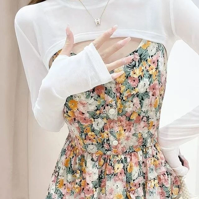 半截网纱披肩女夏季配裙子防晒蕾丝罩衣吊带外搭长袖坎肩罩衫上衣