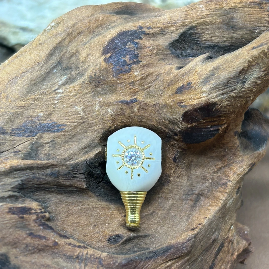 【一诺】18K塔头精品原色雕刻猛犸牙 十字 佛塔 金腰带三通 DIY配饰