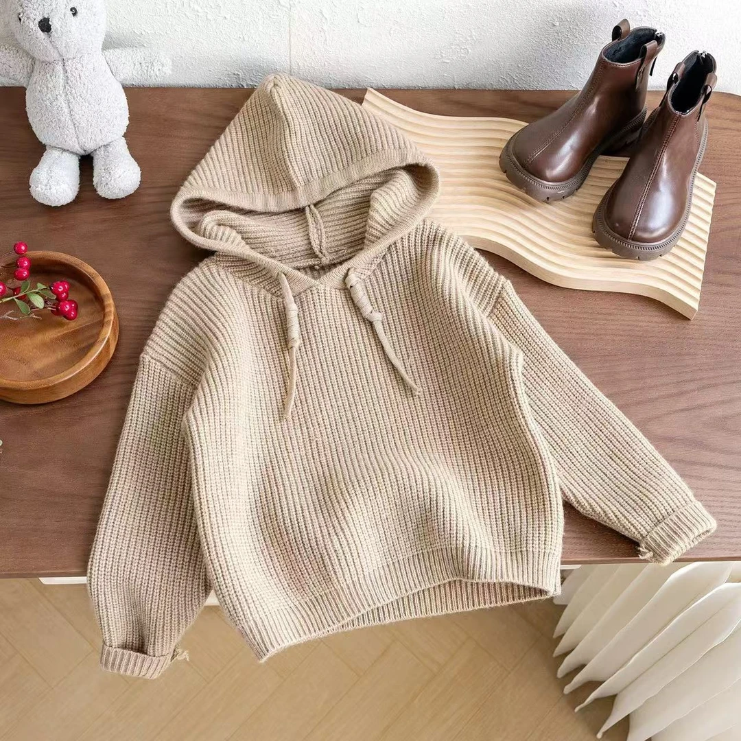 【丫丫童品】女童竖条纹帽衫毛衣-G309