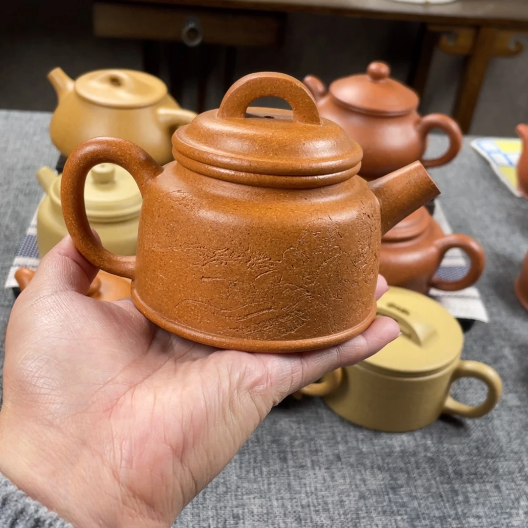 茶壶紫砂老档口金黄段鱼罩全手30目210手工泥