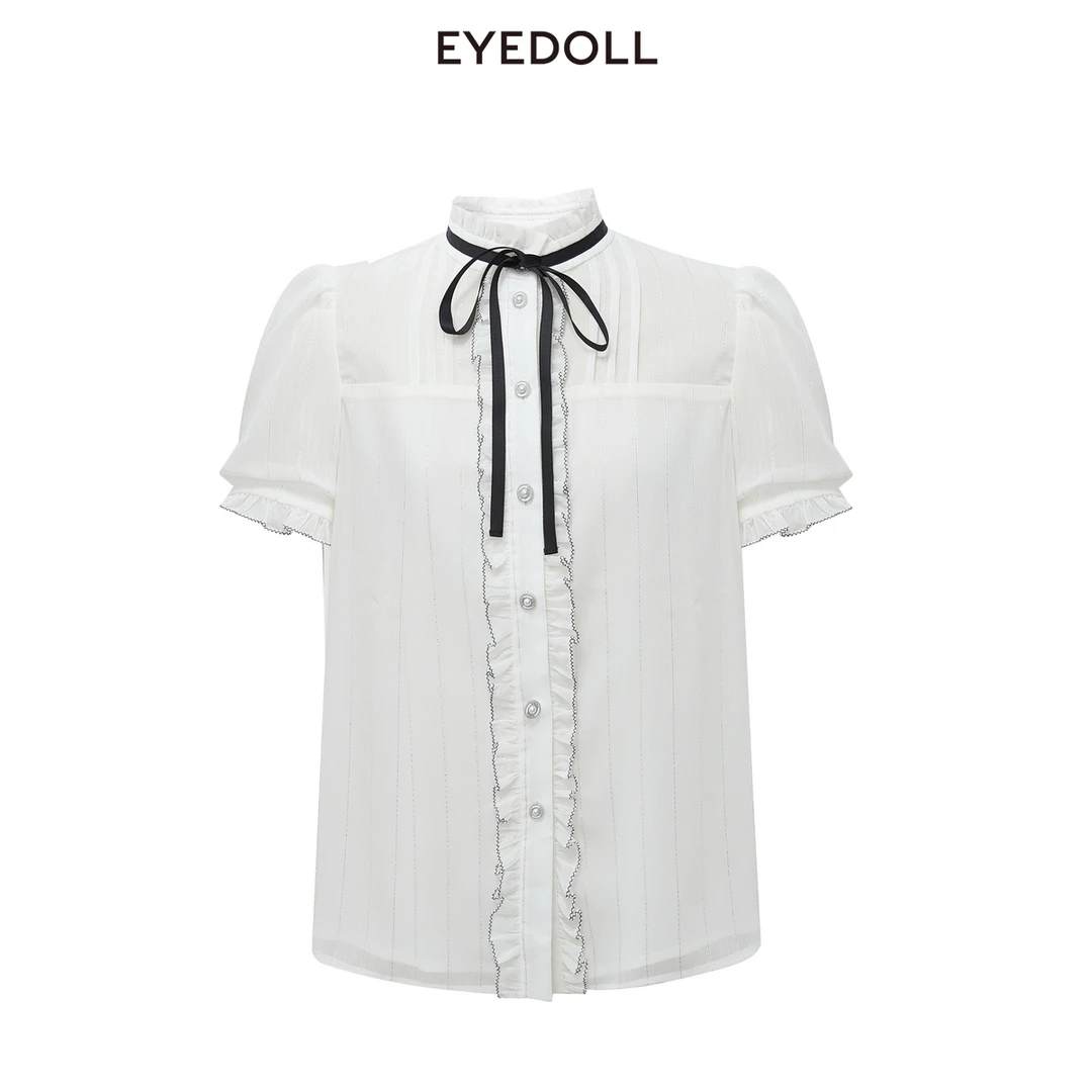 EYEDOLL【商场同款】24夏季新款时尚百搭甜美木耳边短款白色衬衫