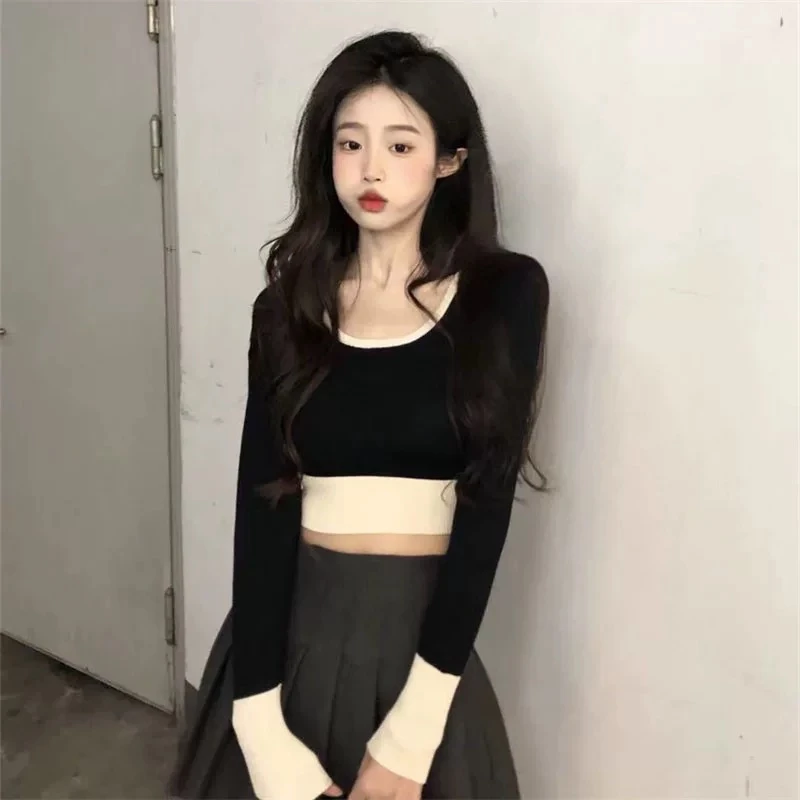 别致修身撞色打底衫女2025年早春新款高级感内搭毛衣长袖针织上衣