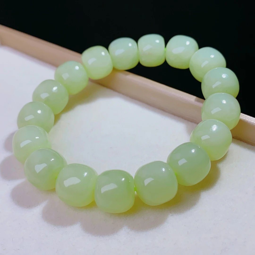 天然和田玉黄口老型珠约12mm手链素单圈手串手饰经典百搭款@2322