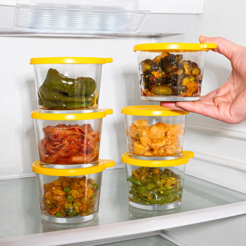 媚家200ml六只玻璃保鲜咸菜盒带盖家用小菜干果分装碗保鲜储物罐