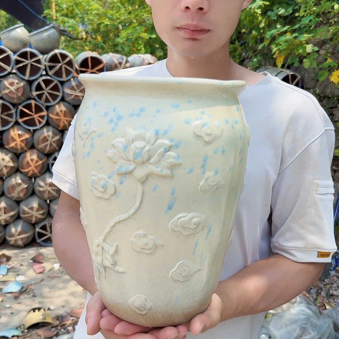紫砂花盆口20高30（一个莲花白色老庄