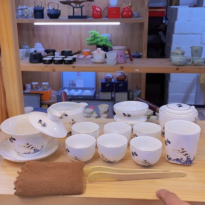 鱼跃龙门青花套装