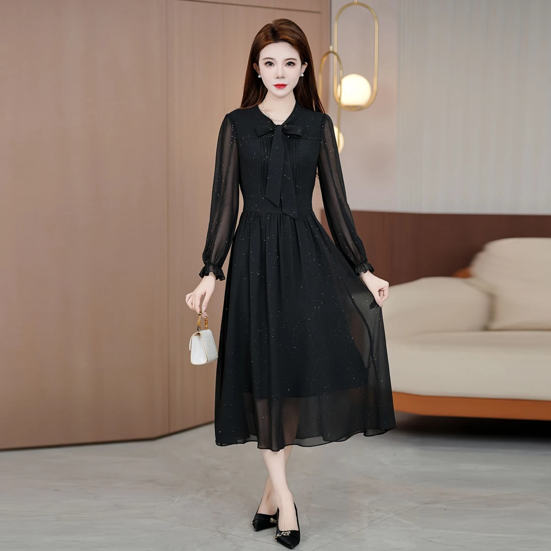 【星晴名品】黑色尤莱特穿搭纯色时尚气质显瘦轻奢长裙连衣裙