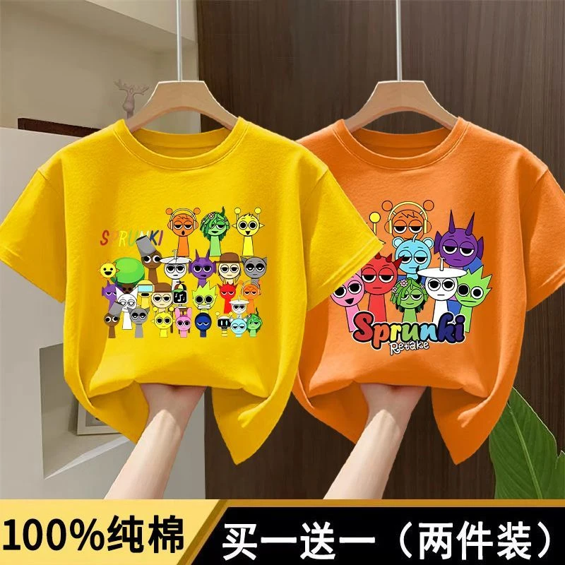 节奏盒子角色集合儿童T恤舒适透气纯棉短袖夏季男女童卡通上衣