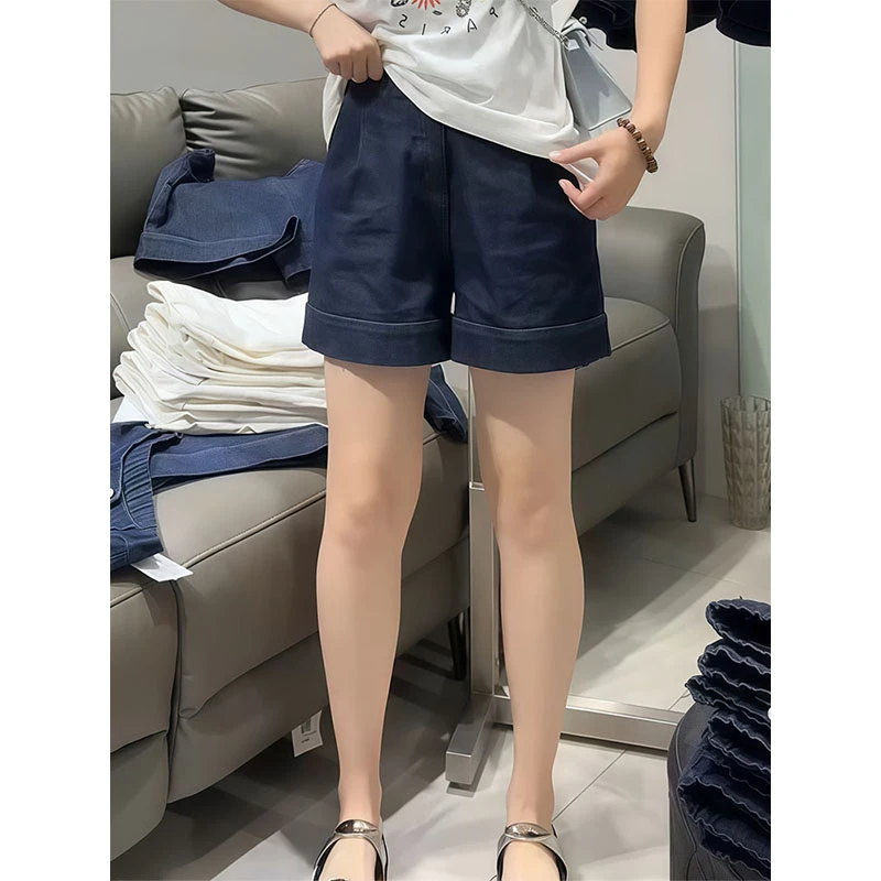 夏季薄款高腰牛仔短裤女2025年新款梨型身材百搭a字显瘦阔腿裤子