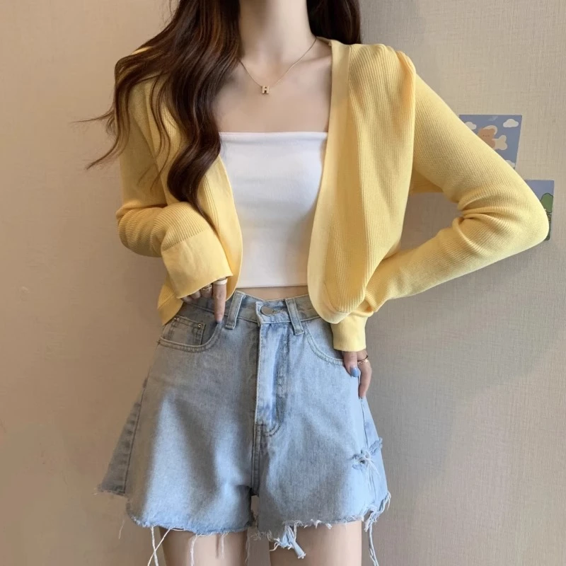 法式黄色小披肩女夏季冰丝罩衫防晒针织开衫配吊带裙外搭外套上衣