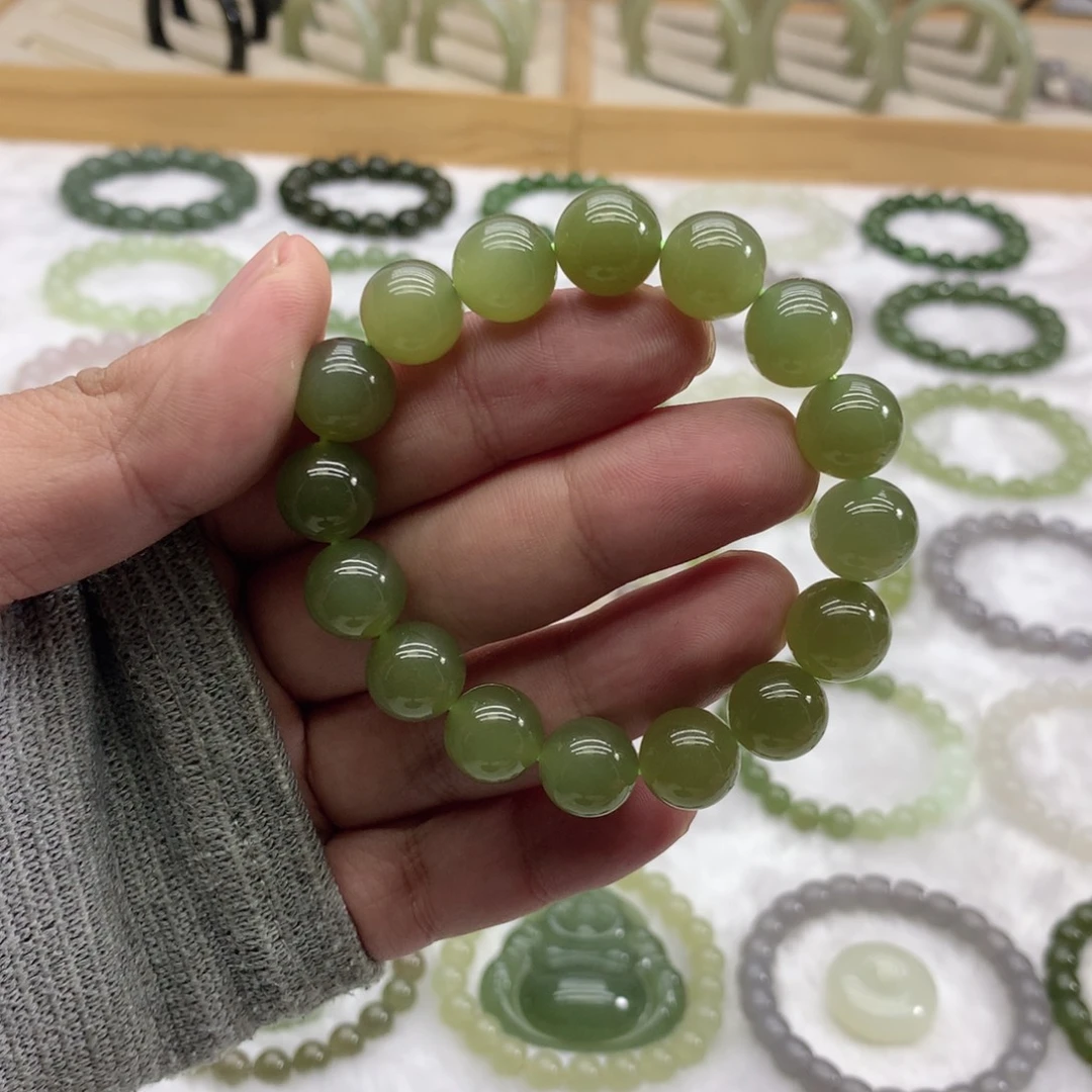 和田玉未镶嵌手串（冰湖水绿12）
