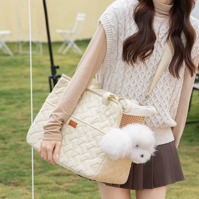 菱格猫咪便携大容量透气帆布轻便软质单肩斜挎适合13斤宠物外出狗