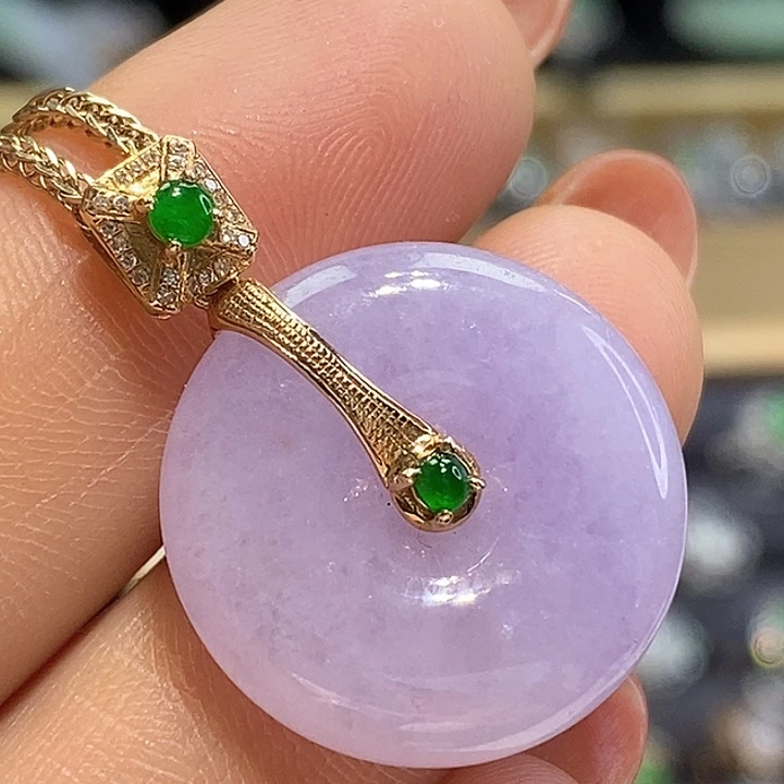 翡翠18K金镶嵌吊坠(不含链)平安扣