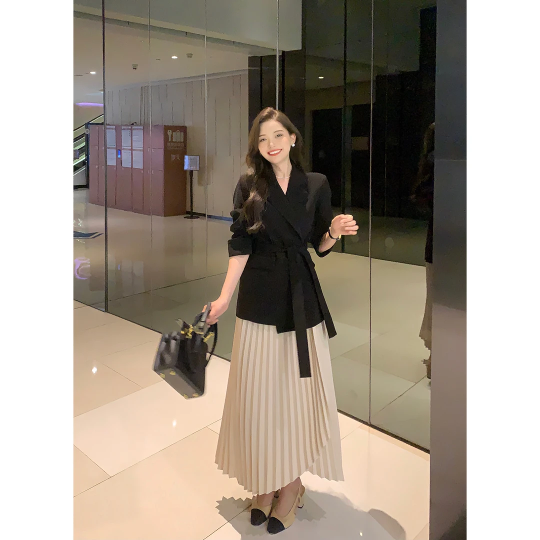 SZA【敲lady】秋季新款气质收腰系带西装半身裙套装A-413/A-411