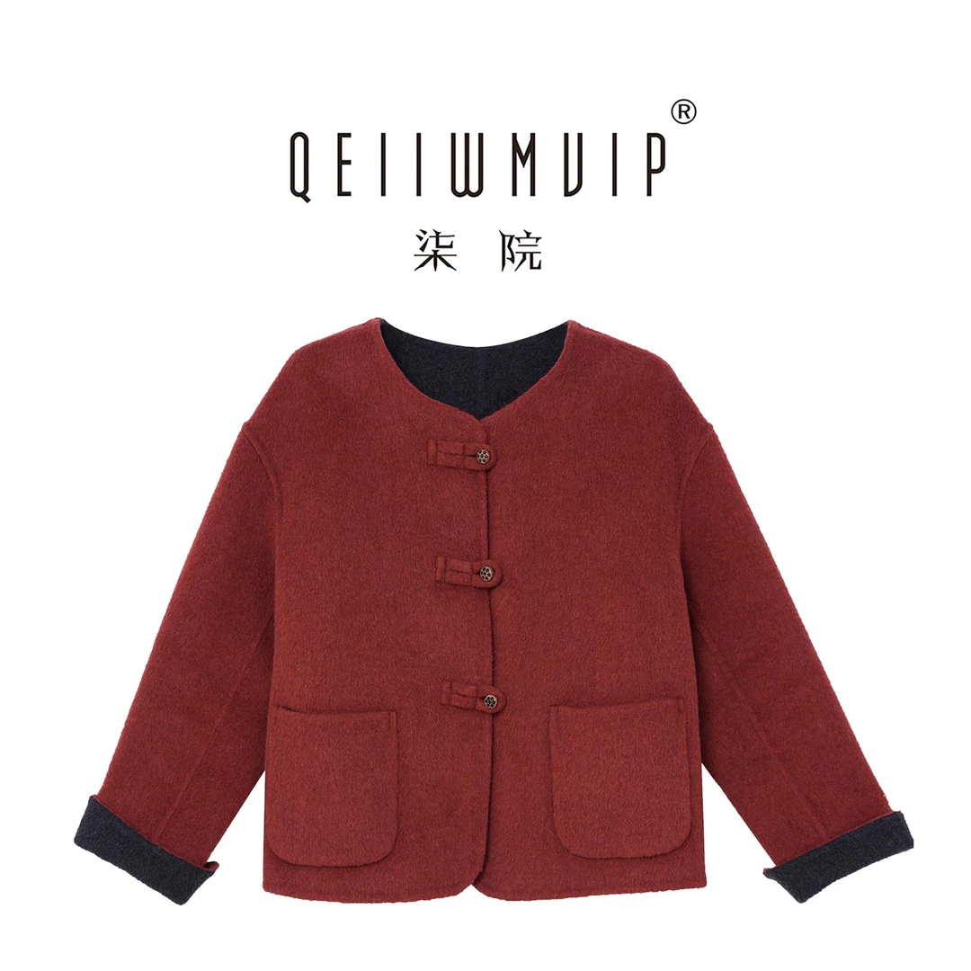 QEIIWMVIP/柒院高端双面呢羊绒大衣女秋冬新款新中式毛呢外套6368