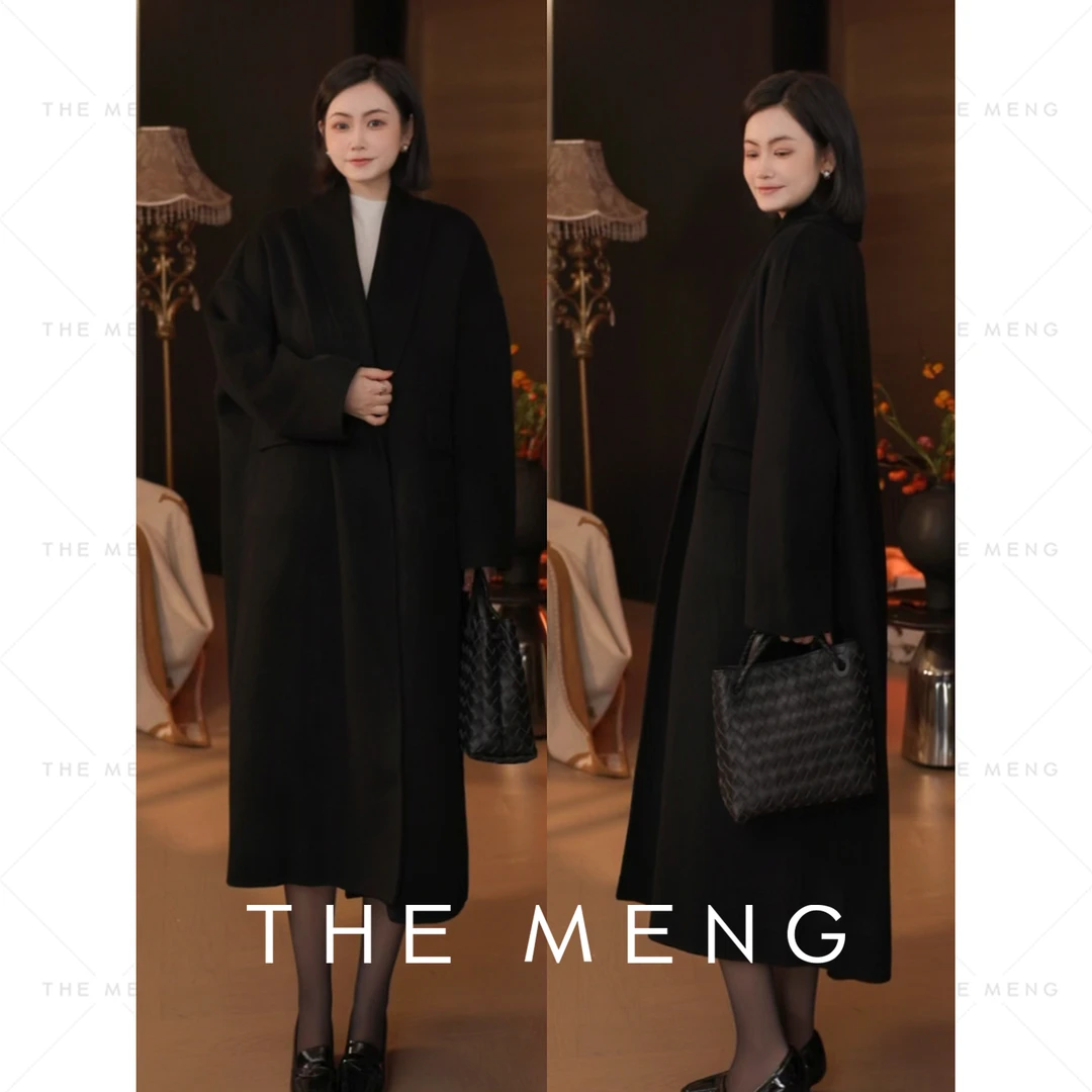 THE MENG【顶流】骆驼绒轻暖极简通勤青果领毛呢大衣#M254K1488