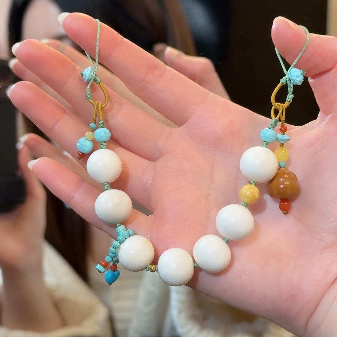 绿松石18K金镶嵌车挂原矿牙牙15mm双头链