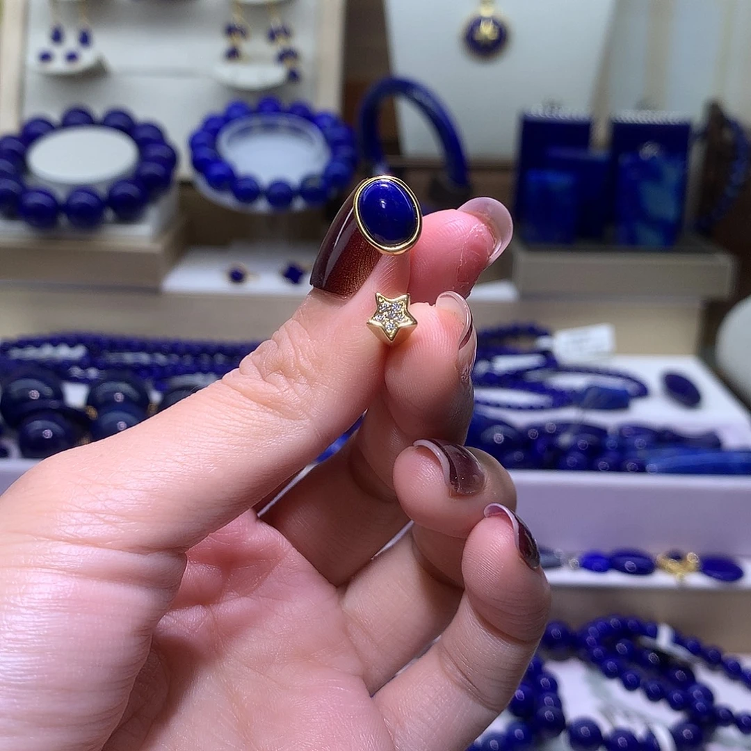 青金石银S925镶嵌天然原矿戒指