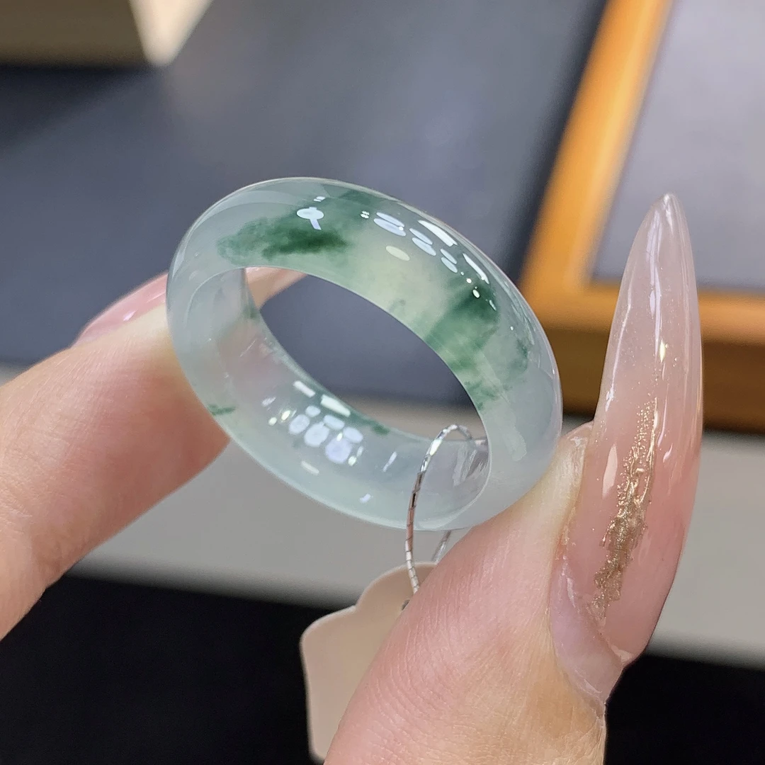 18圈 缅甸天然翡翠 小宽版冰种飘花翡翠戒圈尺寸18.5-6.9-3.5mm