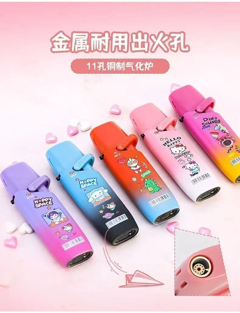 新款可爱金属防风打火机卡通库洛米草莓摇臂充气奥特曼直冲网红