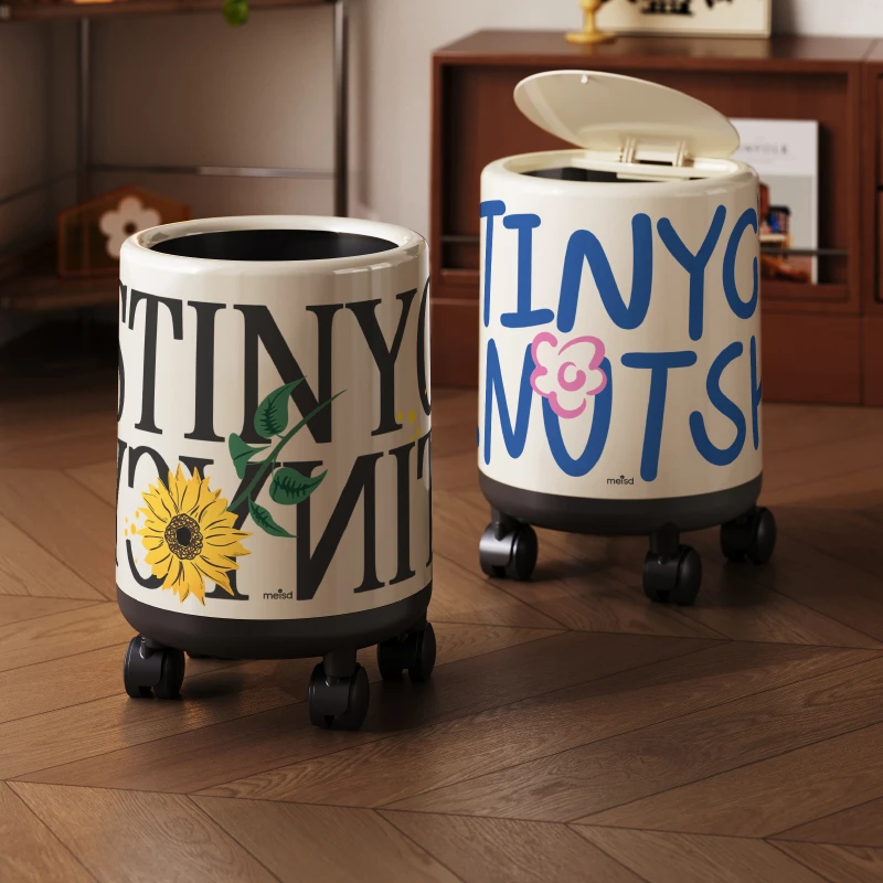 美世达可移动垃圾桶家用客厅带盖大容量大号2025新款卧室带滑轮桶