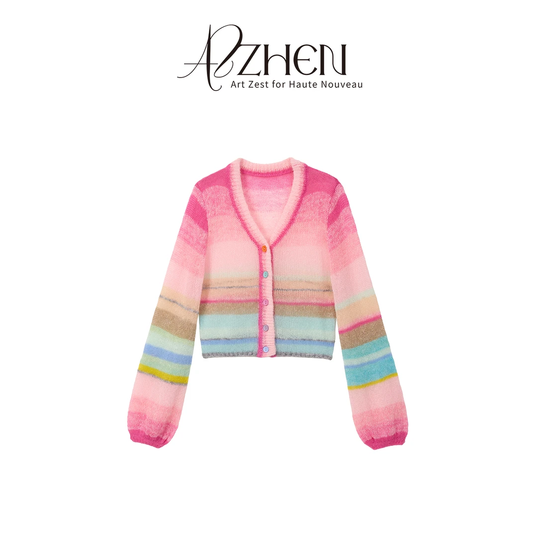 AZZHEN【法奢甜莓】马海毛定染11色灯笼袖毛衫开衫AZ4KBS54-00