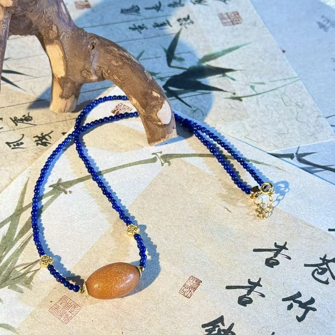 【景润】天然琥珀蜜蜡石膏蜡枣珠青金石小米珠锁骨吊坠 多样性发一