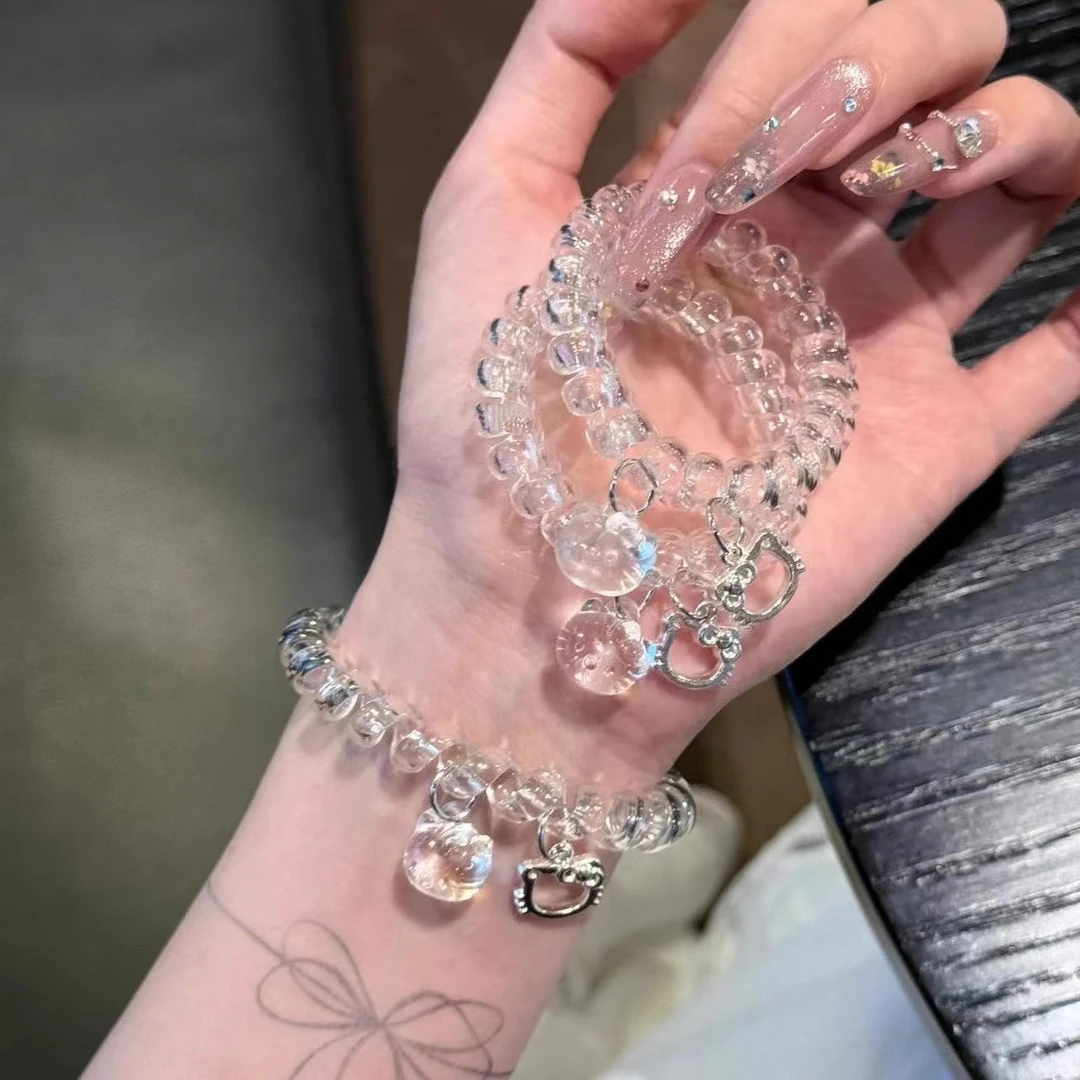 【二飞专属】仿水晶手链原创Kitty吊坠透明电话圈ins可爱小猫手链