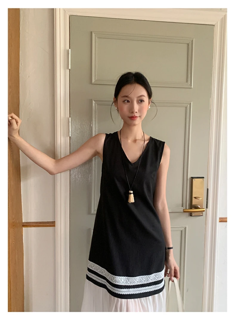 无袖连衣裙小众拼接不褪色ins风拉链韩版夏季基本款