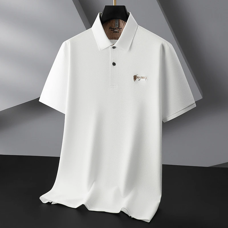 2025轻奢男士短袖POLO衫夏季加肥加大码时尚翻领宽松商务休闲T恤