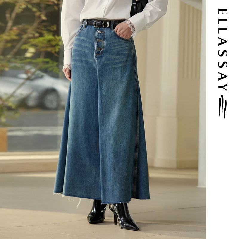 ELLASSAY歌力思2025早秋新款莱赛尔牛仔A字半身裙女EWB363N00600