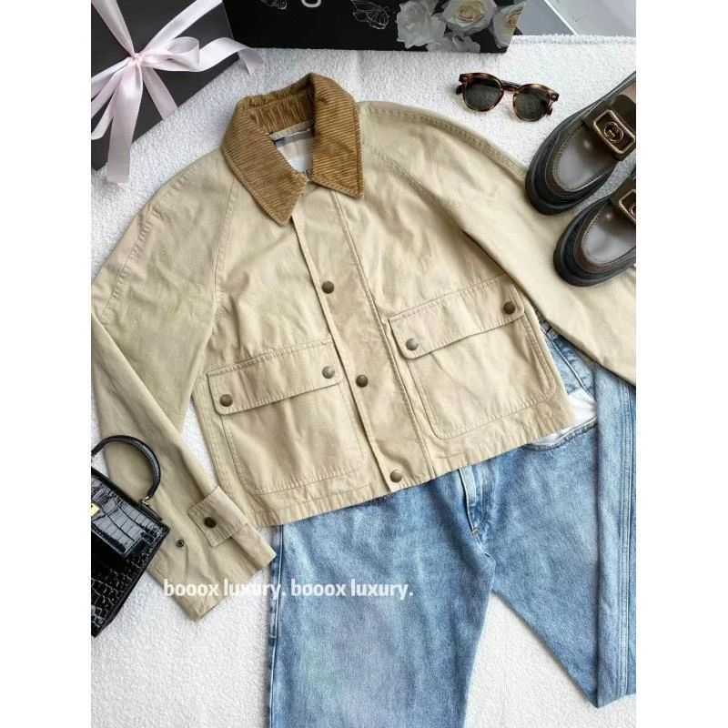 95新 BURBERRY/博柏利   pp1379 棉 灯芯绒衣领夹克 38码