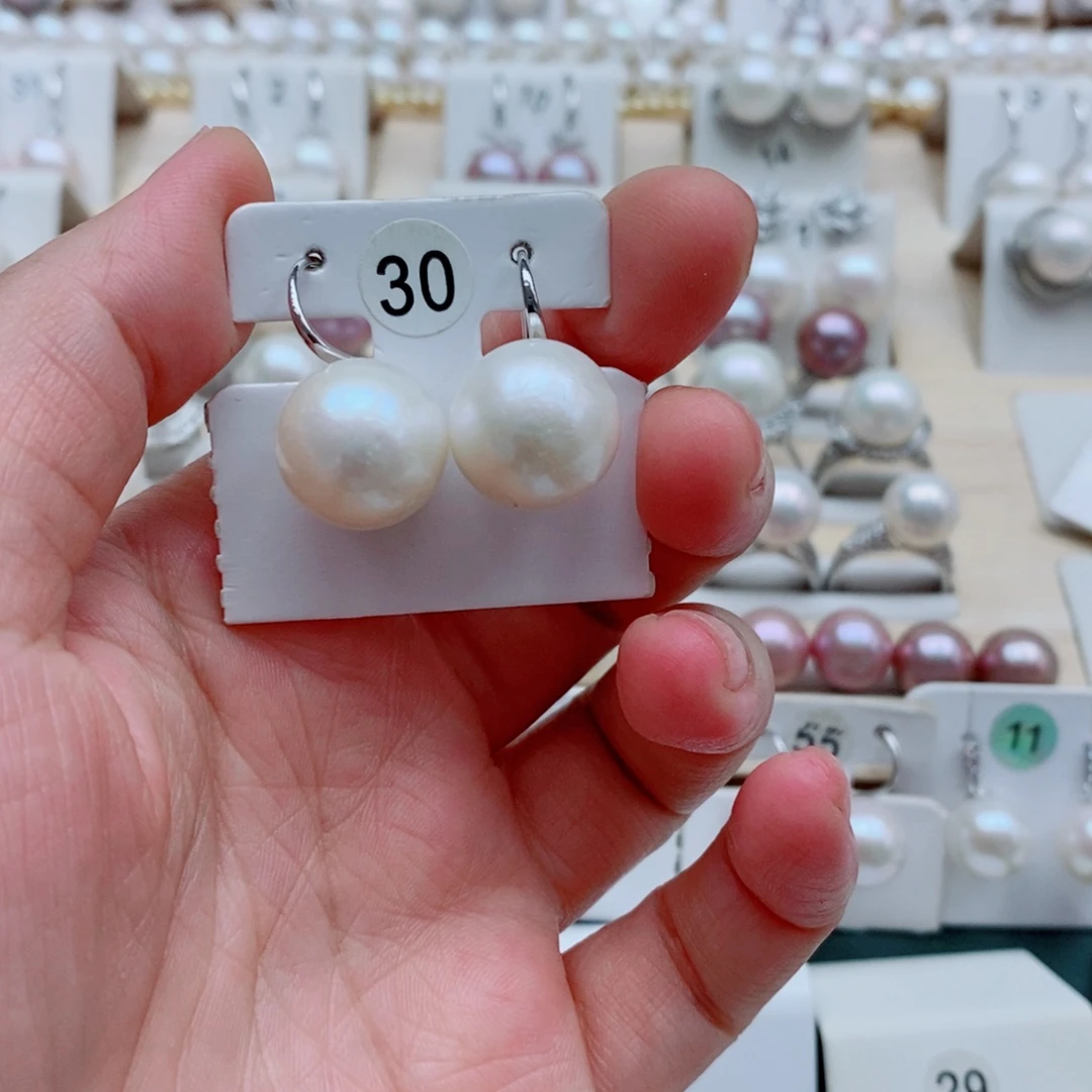 金***月淡水珍珠耳饰银S925镶嵌