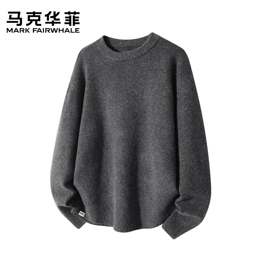 马克华菲圆领绵羊毛针织毛衣秋冬长袖宽松男休闲百搭纯色时尚潮流