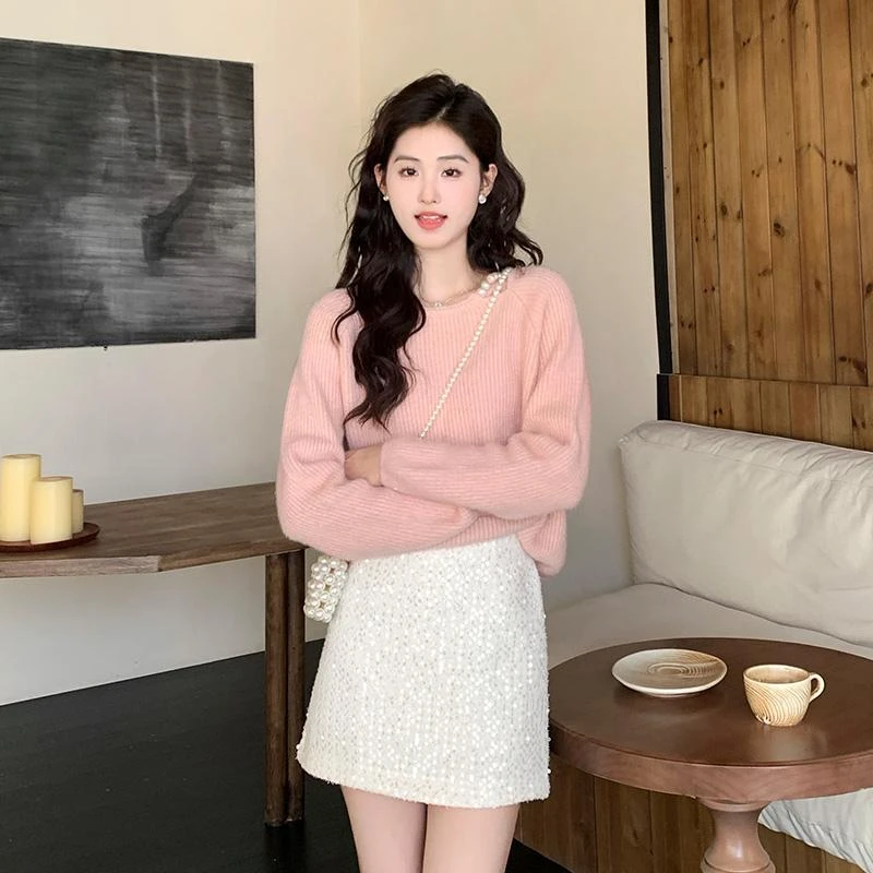 温柔风长袖镂空针织衫女2024新款秋冬高级感软糯百搭宽松上衣