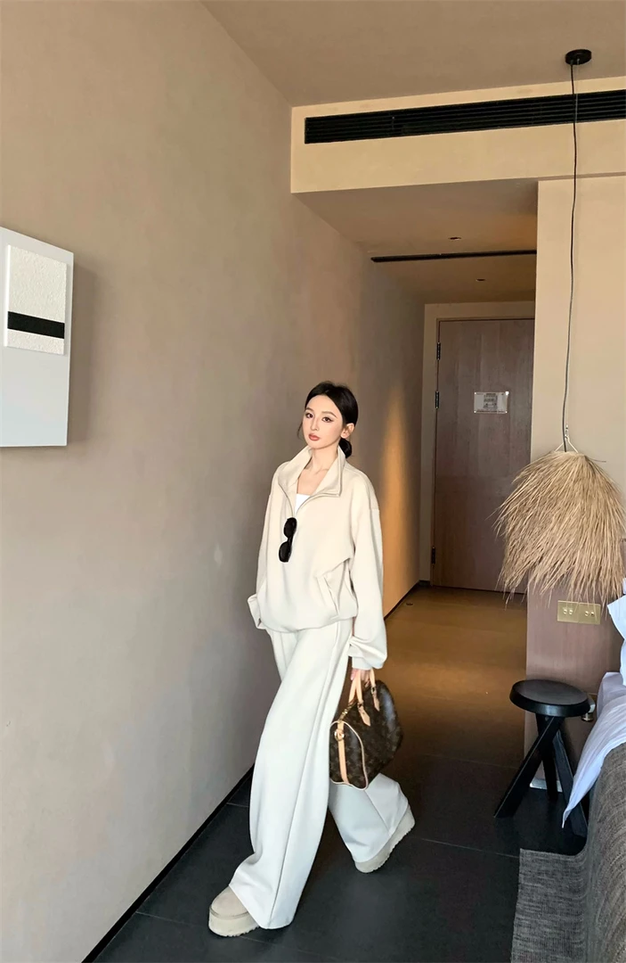 时尚美式立领舒适休闲慵懒风宽松卫衣四件套A823#