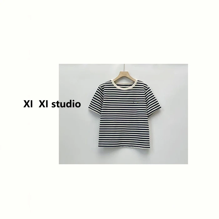 【汐汐女装】韩系小个子百搭舒适简约条纹T恤 T-2026