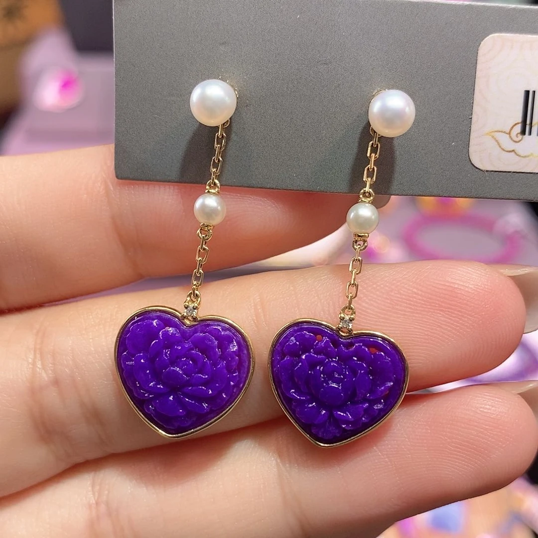 18K金镶嵌苏纪石（舒俱来）耳钉