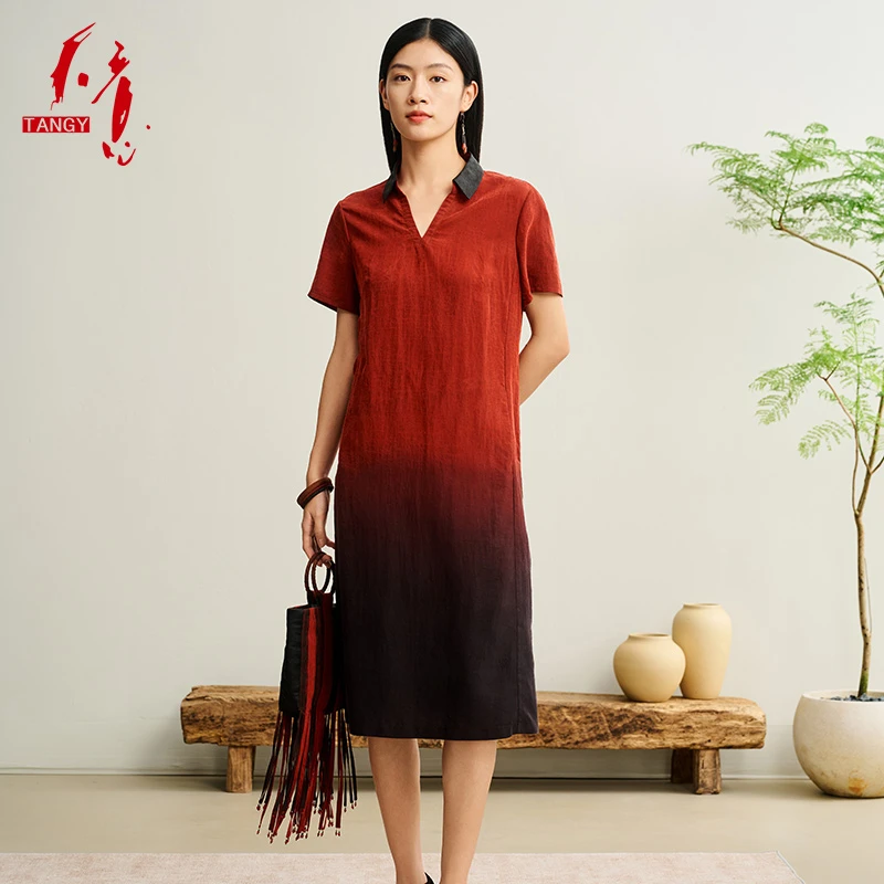 TANGY/天意2025商场同款夏季新款欧若新中式莨绸连衣裙2252865