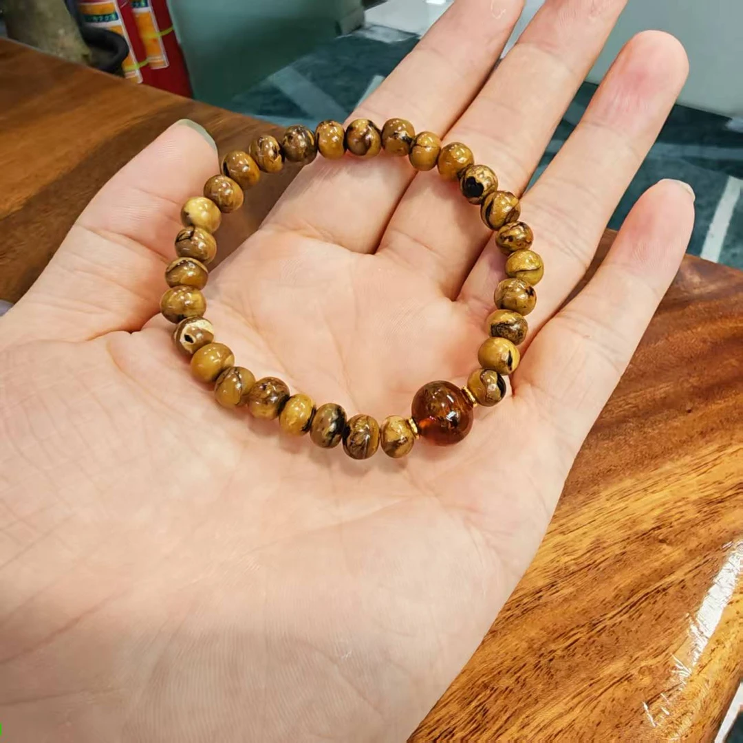 抚顺琥珀7mm老蜡DIY11mm+猪油蜜手串/多样性发/P12774