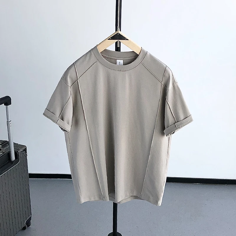 夏季新款男生短袖T恤时尚简约立体剪裁日系纯色半袖上衣男2025