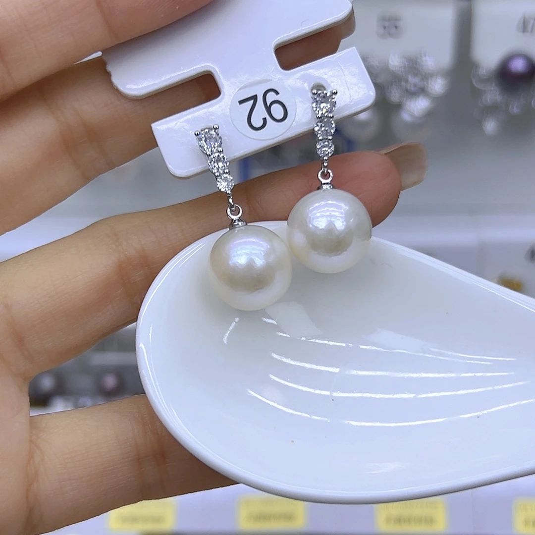 银S925镶嵌耳饰淡水珍珠