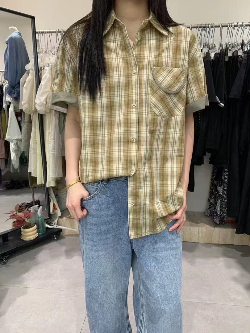 TOWARD 福秒（9tow10266#)港味十足 前短后长复古格纹衬衫9-624