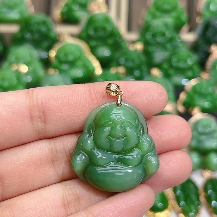 和田玉（碧玉）颈饰18K金镶嵌