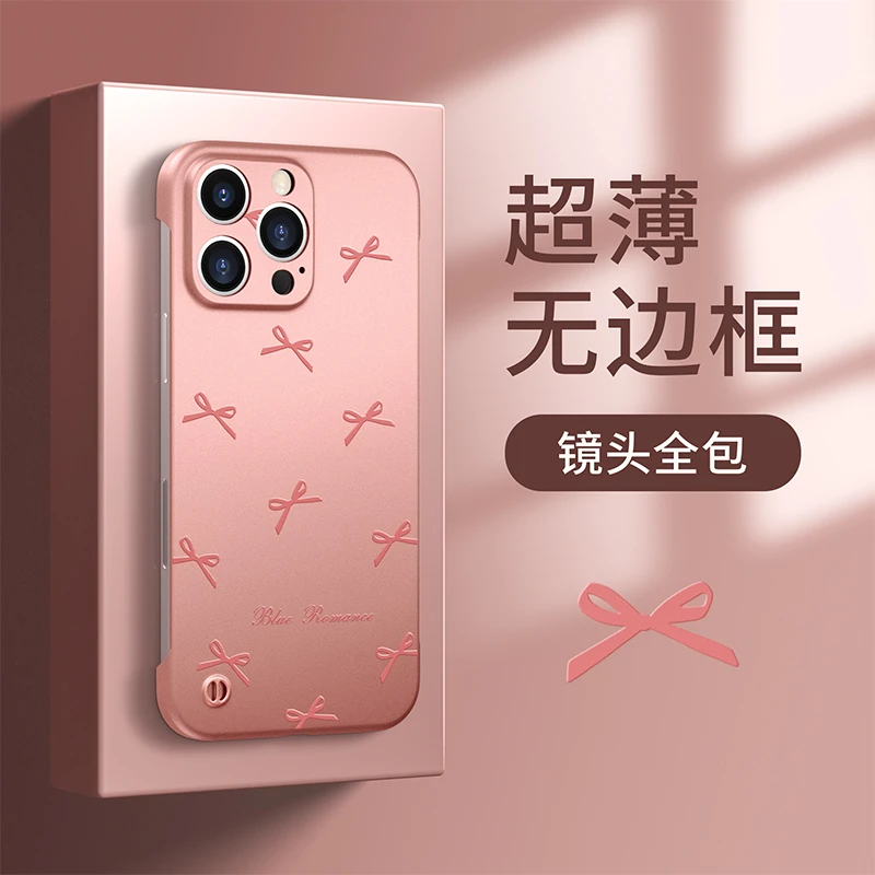 粉蝴蝶结适用苹果华为vivo小米oppo无边框镜子支架手机壳新女防摔