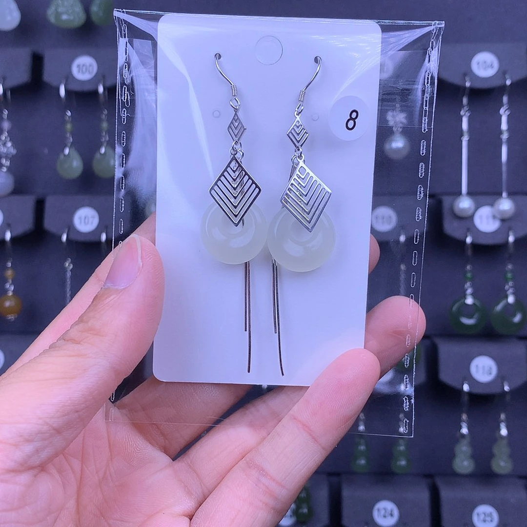 和田玉银S925镶嵌耳饰仙****8